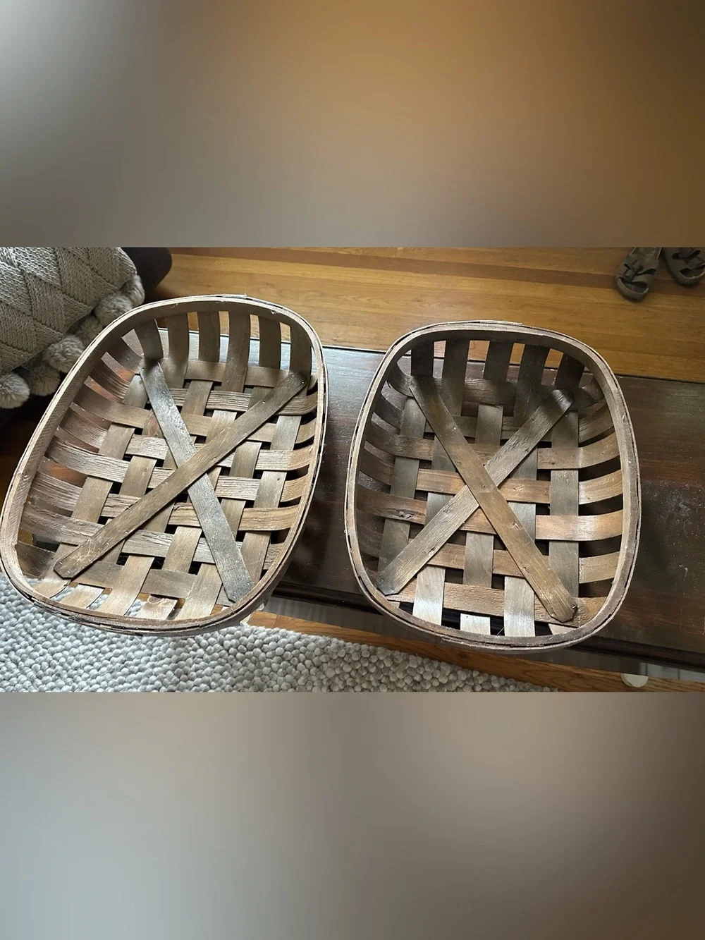 Rustic Brown Woven Wood Home Accent Basket - Set of 2